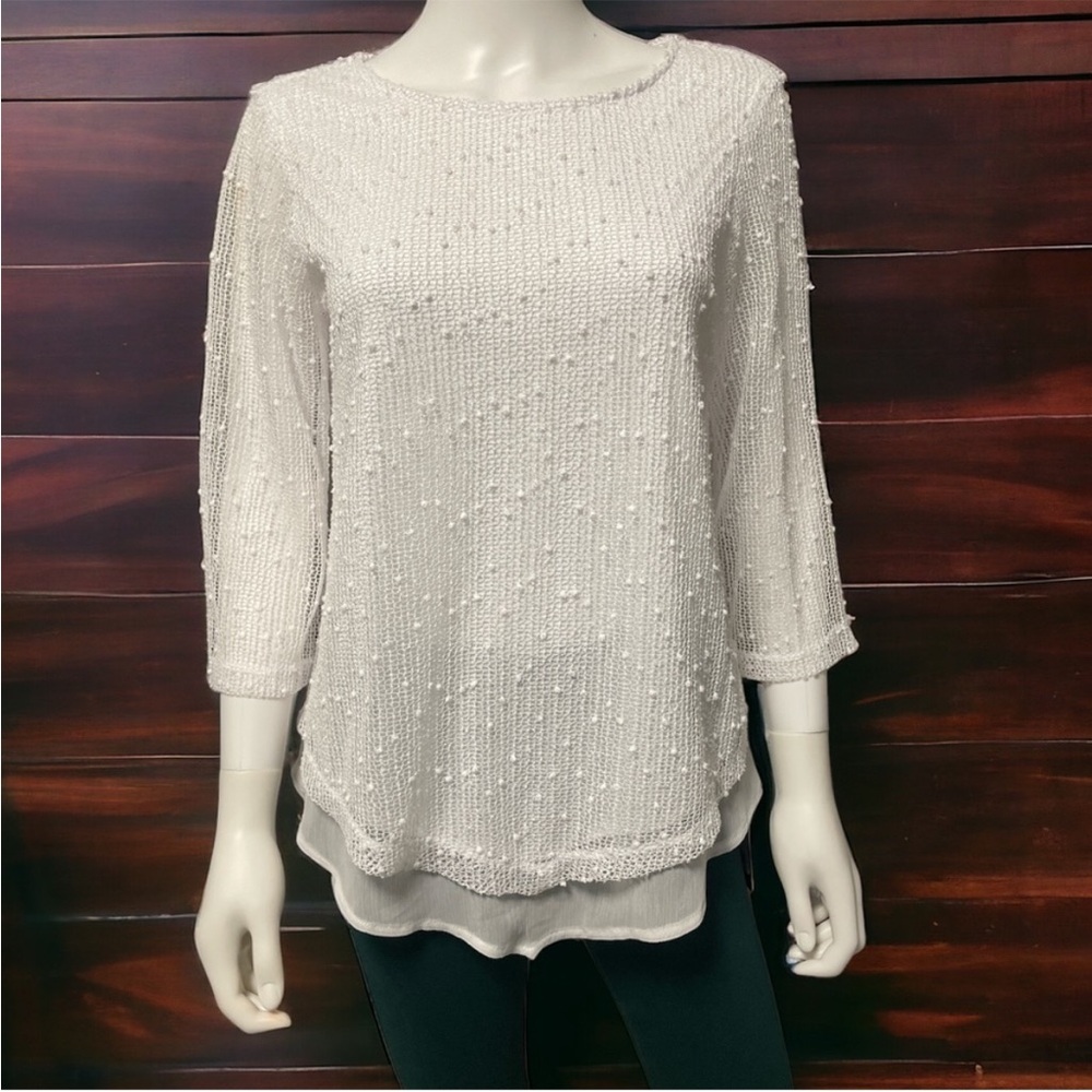 Elegant Alfred Dunner White Beaded Women's Top